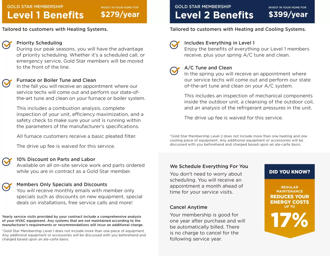 Level 1 & Level 2 Gold Star Membership Benefits